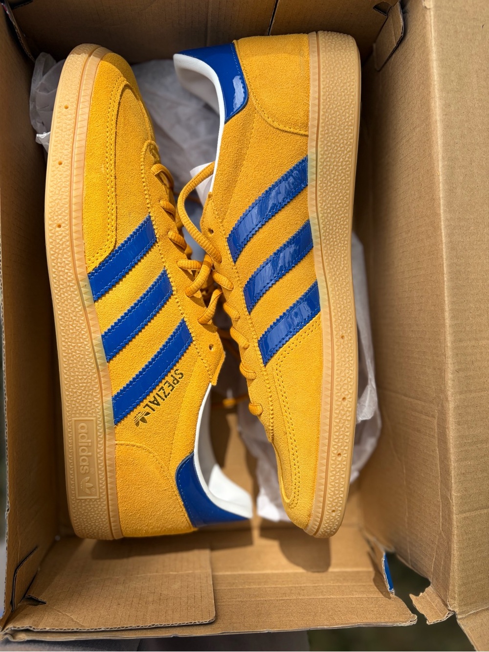 Adidas Spezial Suede Sneakers in Yellow with Blue Stripes - Men